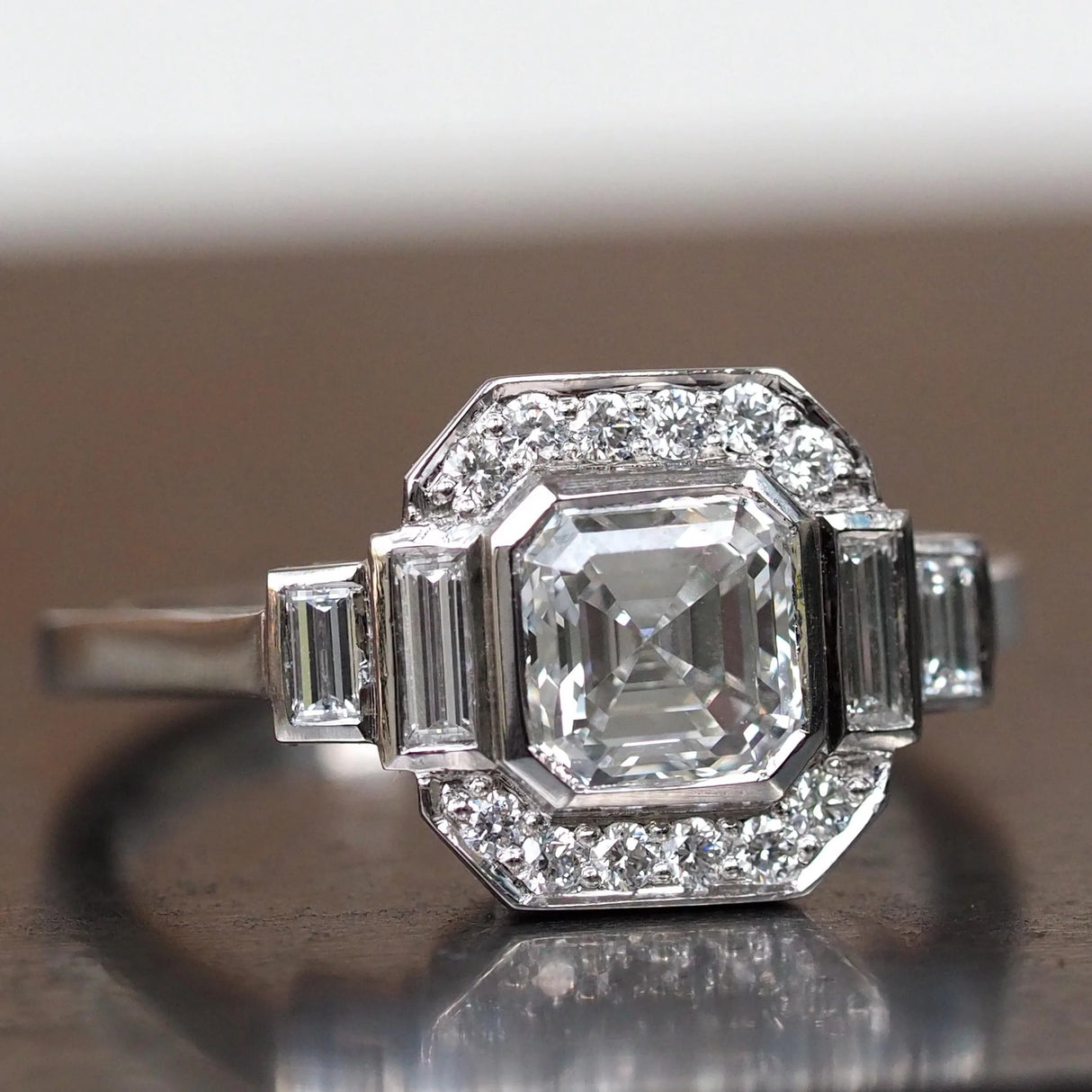 1ct Asscher cut diamond engagement ring