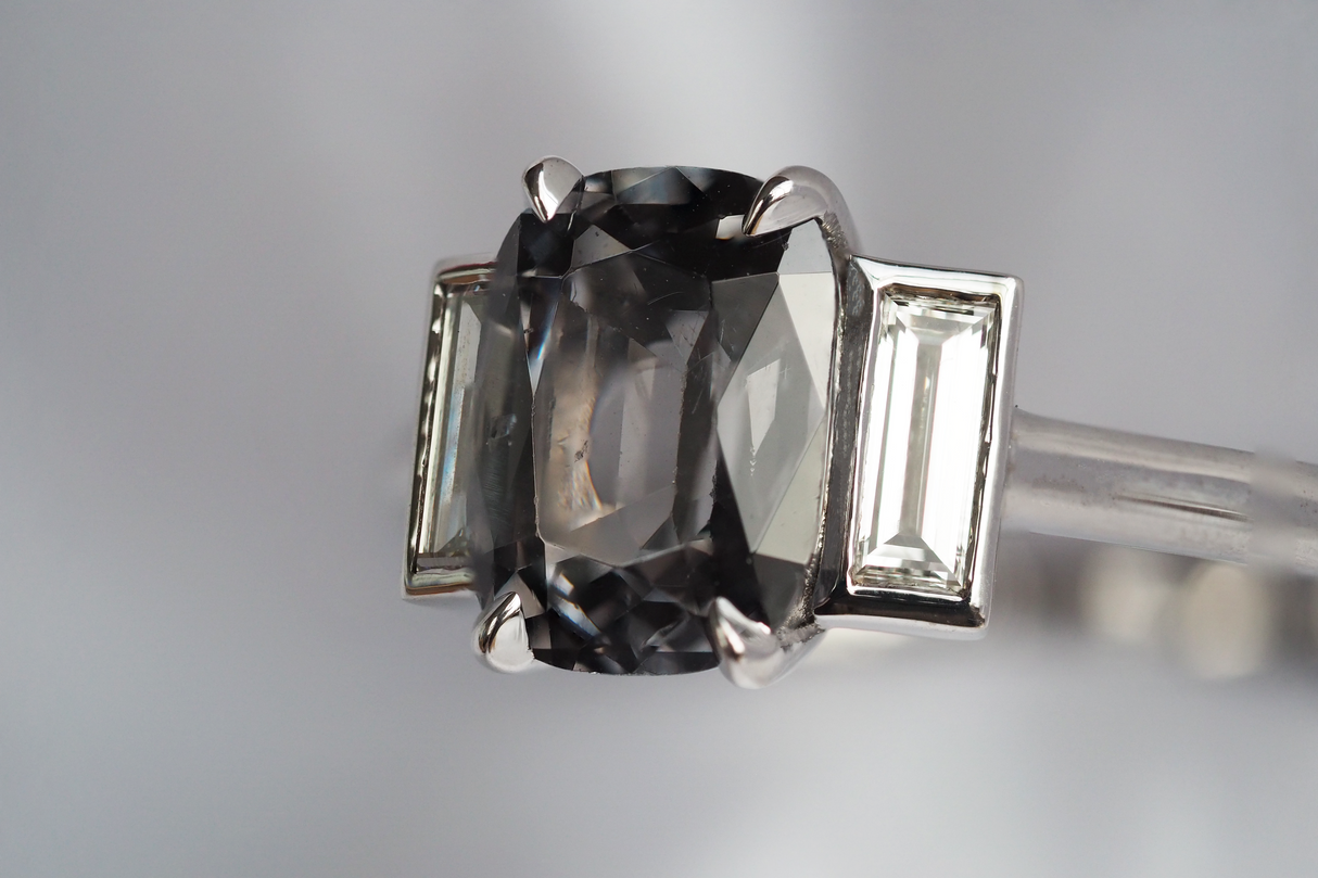 Grey Spinel and diamond ring