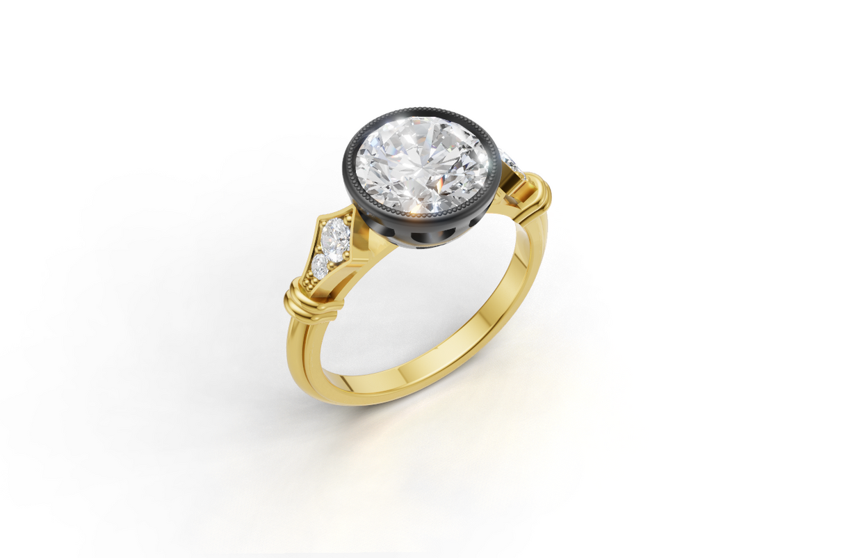 2.00ct round diamond millgrain rubover engagement ring