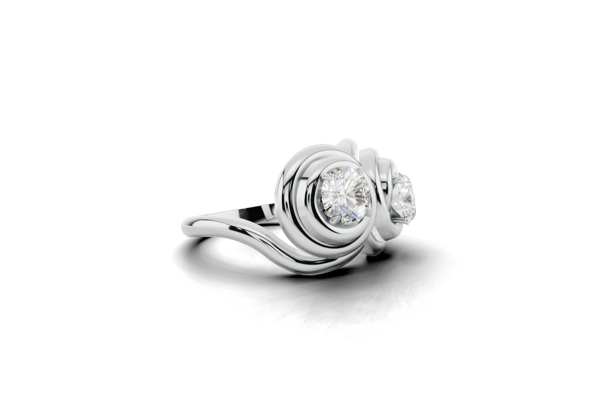 Double swirl moi et toi ring