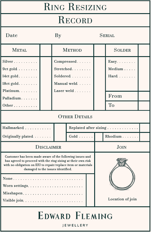 Ring resizing record – Edward Fleming Jewellery