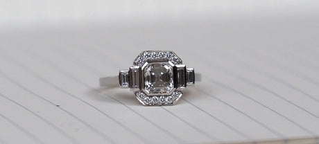 Platinum, Asscher And Baguette Cut Diamond Engagement Ring