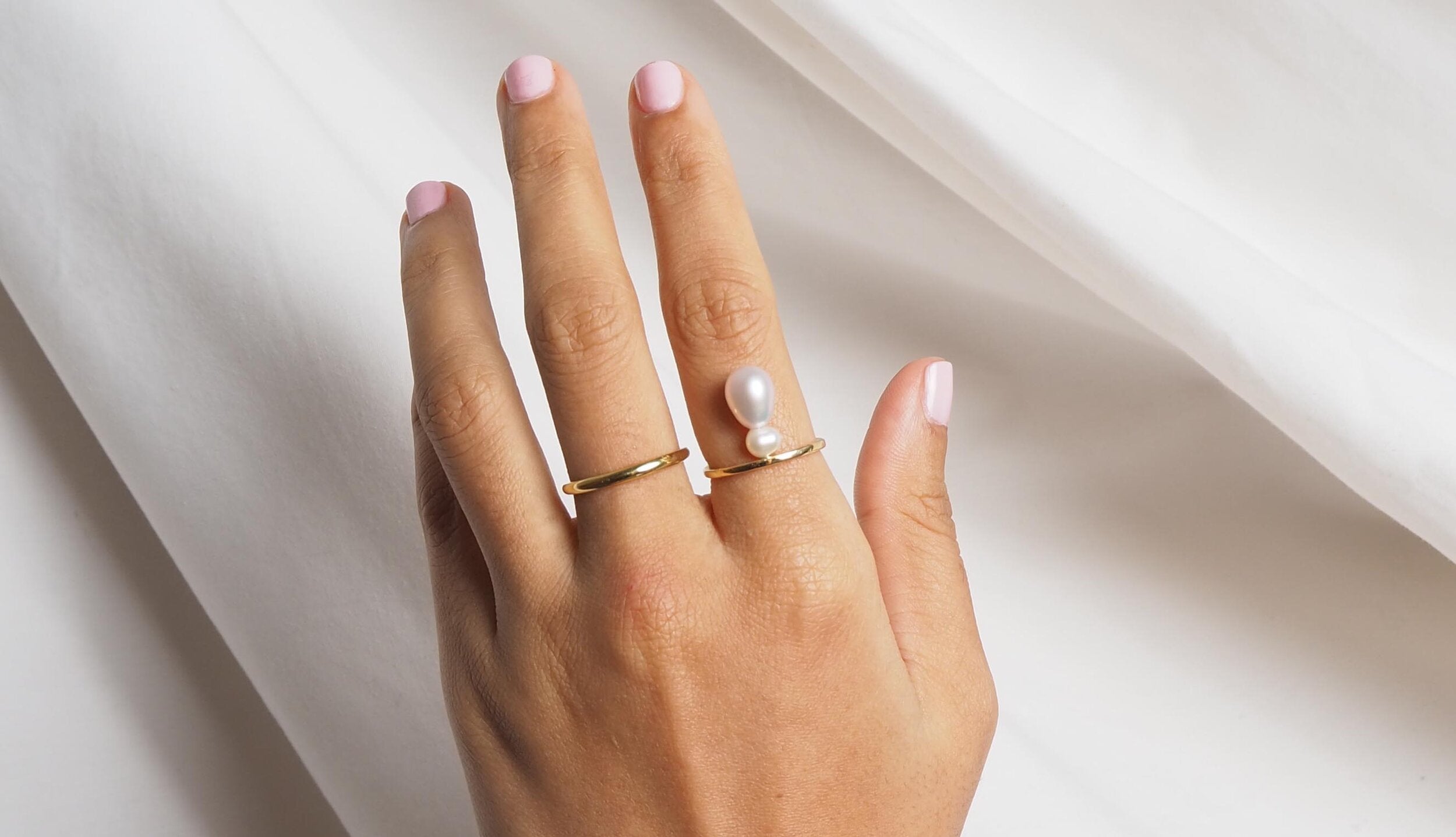 Modern wedding jewellery ,yellow gold and pearl ring