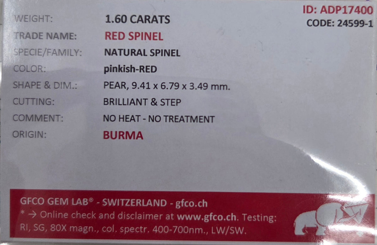 1.60ct Pear shape red Spinel