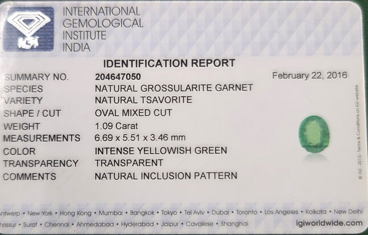 1.09ct Oval Tsavorite garnet