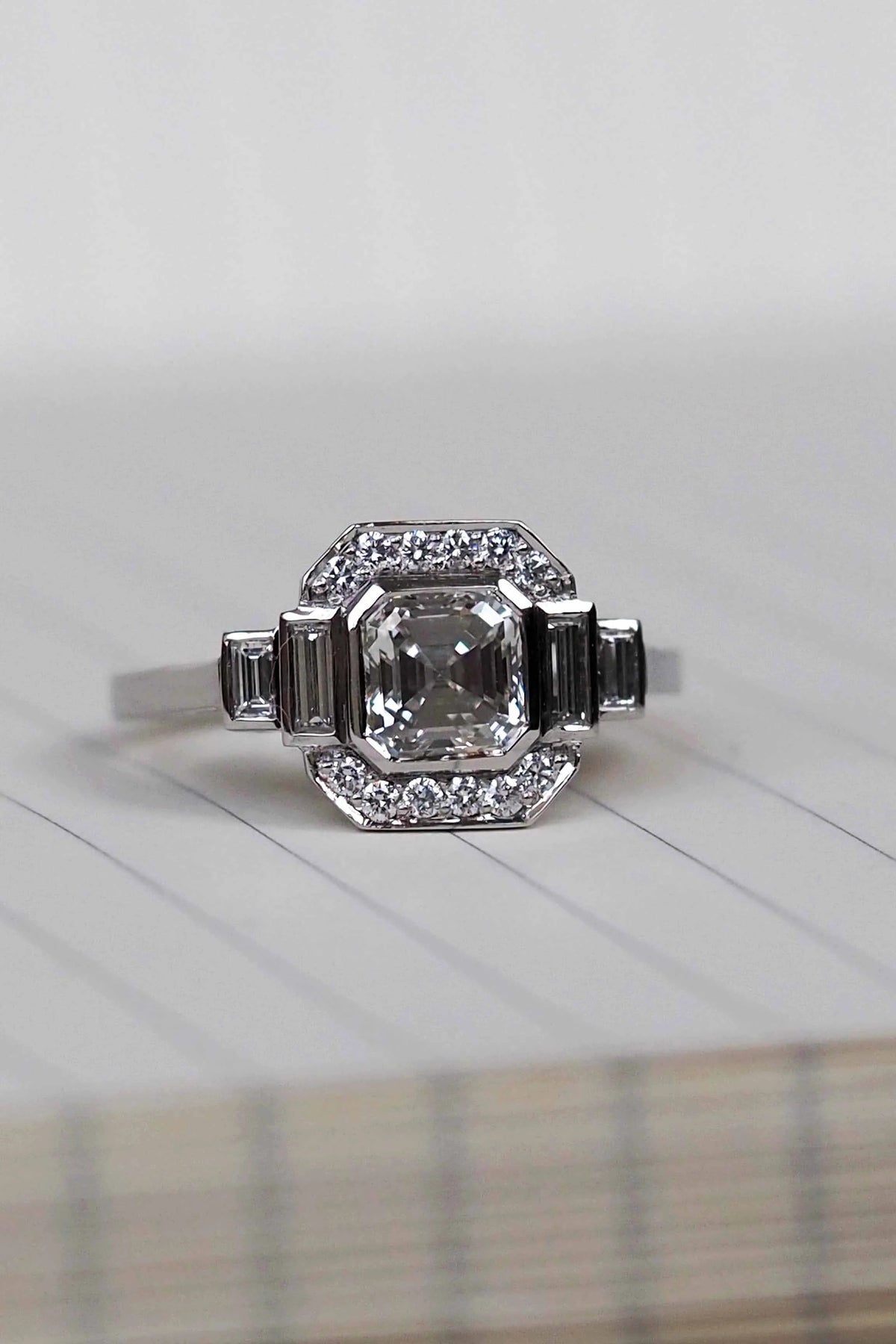 1ct Asscher cut diamond engagement ring