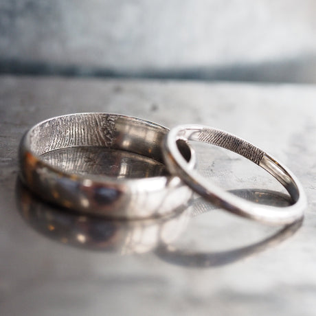 platinum wedding rings with laser engraved finger prints