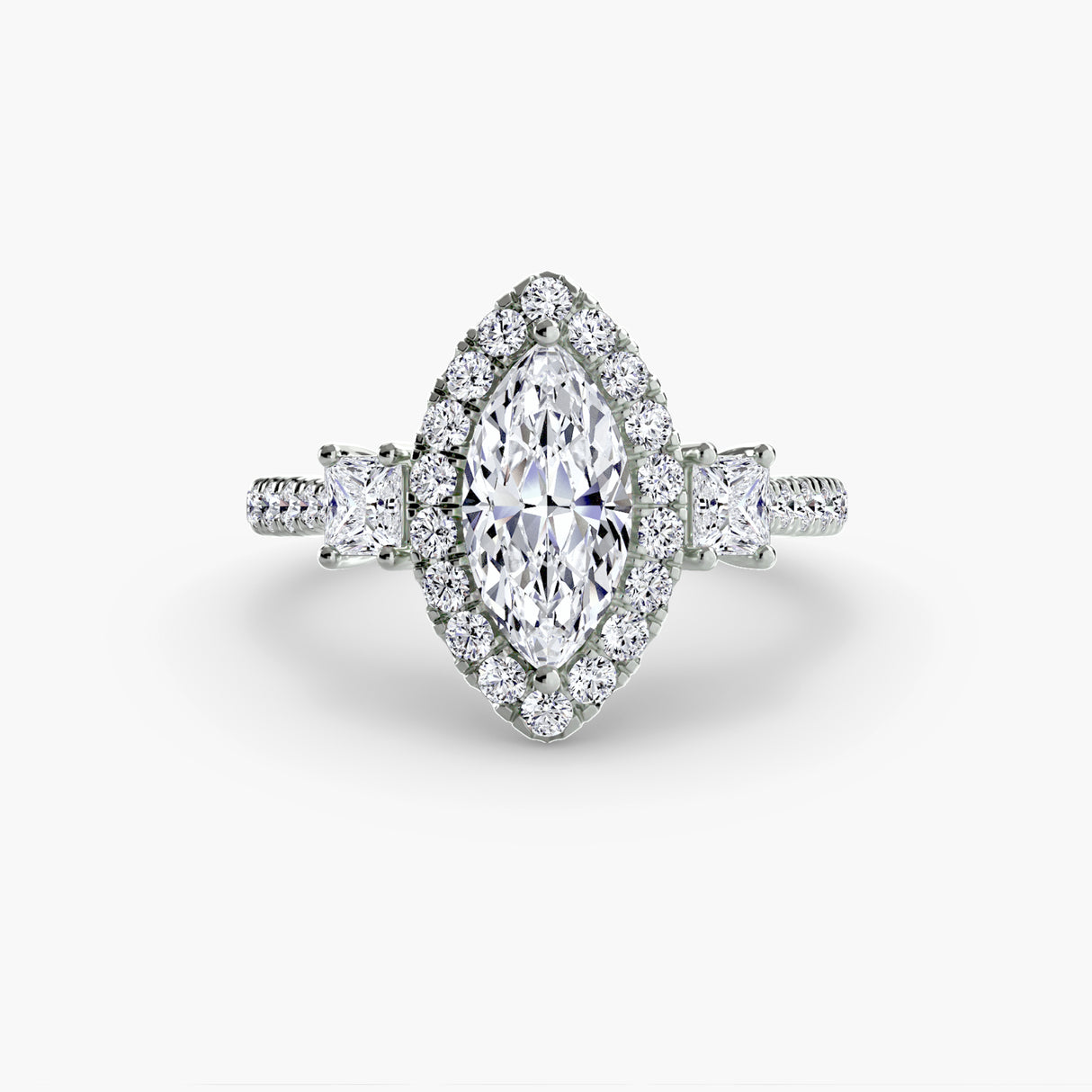 Three-Stone Ring with Halo 2