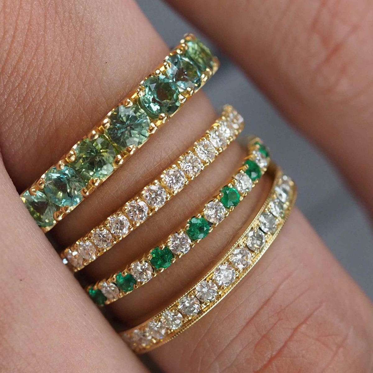 Emerald and diamond eternity ring