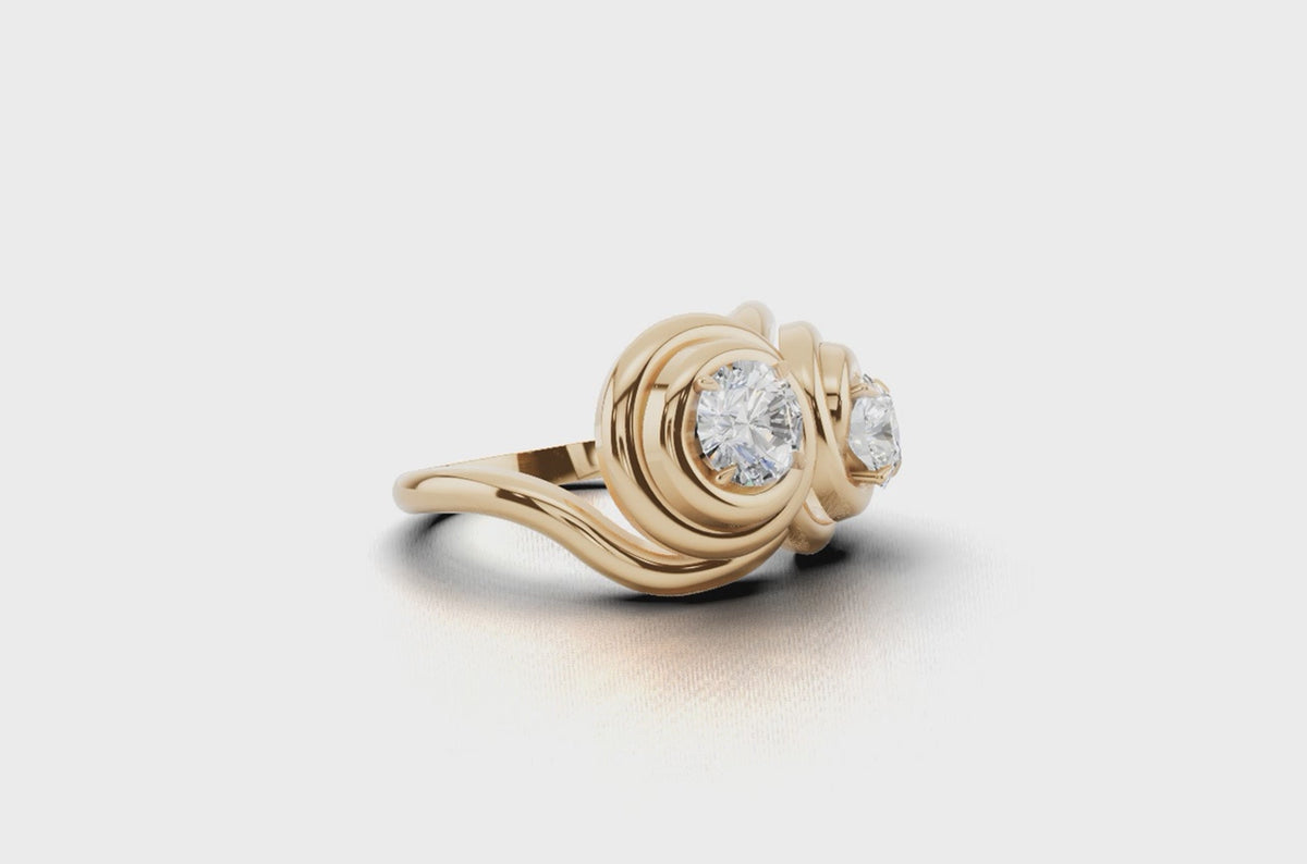 Double swirl moi et toi ring