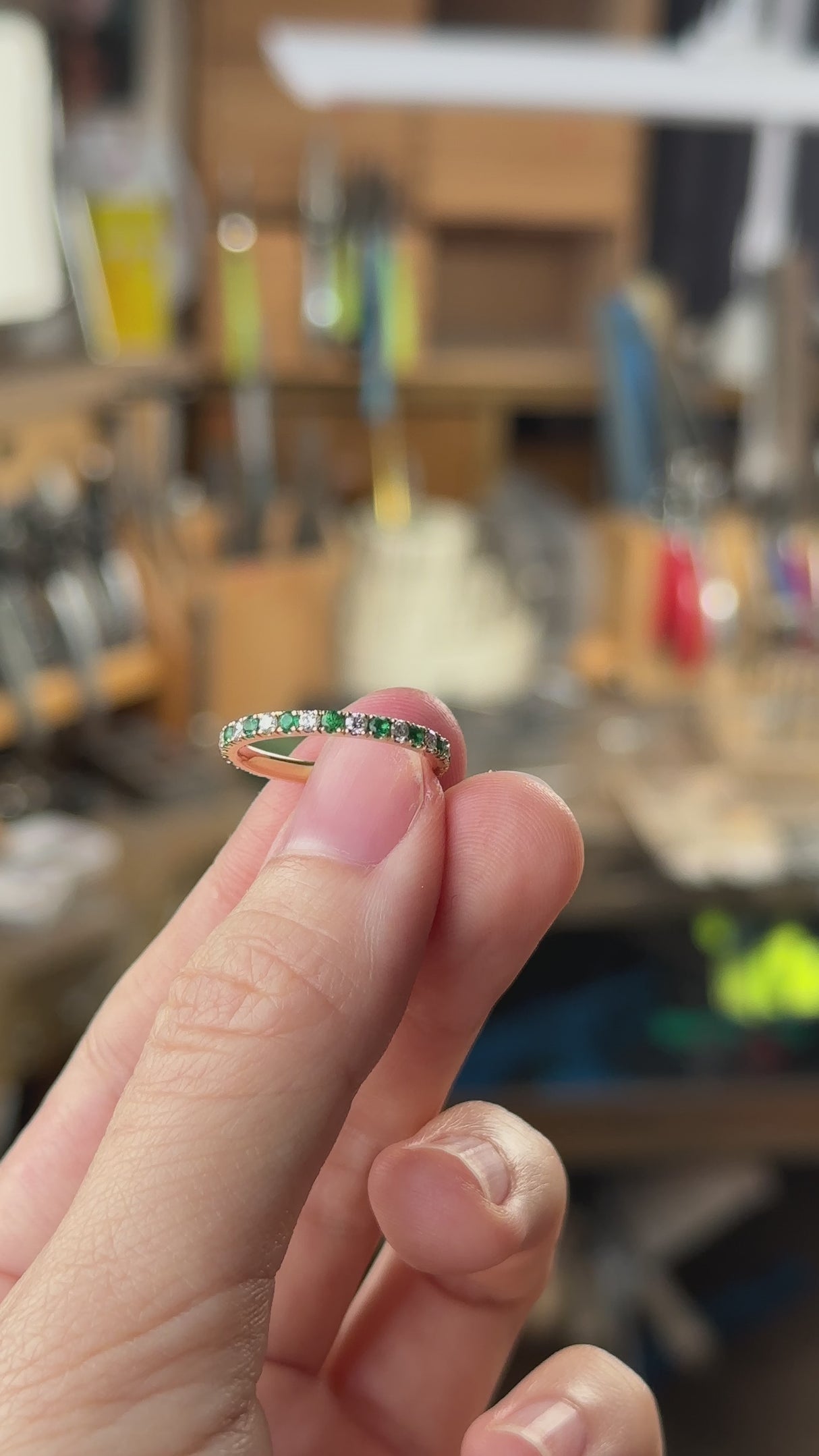 Emerald and diamond eternity ring