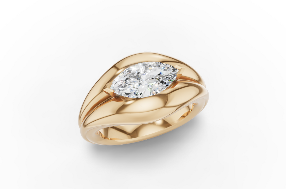 Heavy gold marquise cut diamond ring