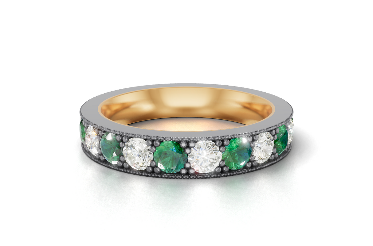 3.2mm Emerald and diamond eternity ring