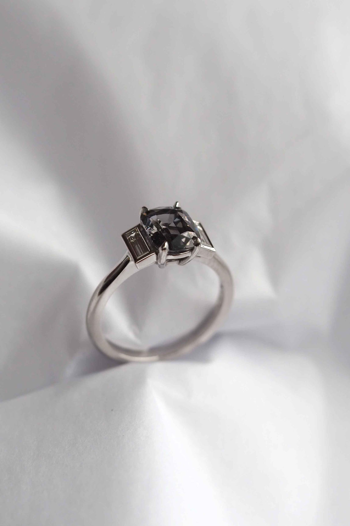 Grey Spinel and diamond ring